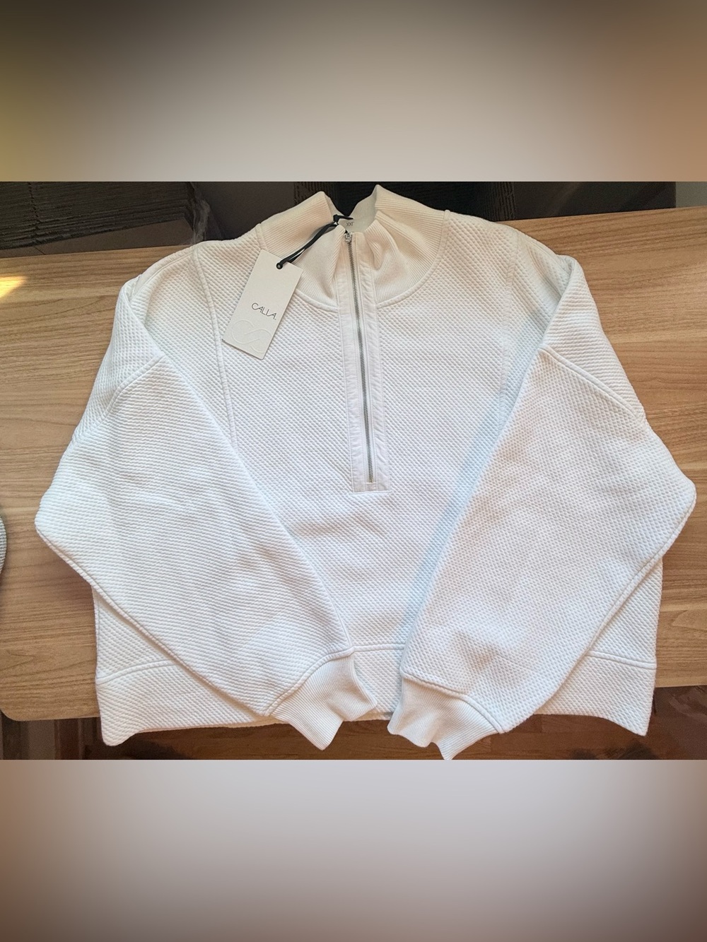 NWT CALIA Elevate Ripple 1/4 Zip Pullover Sweatshirt Pure White XXL